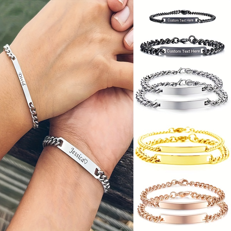 

2pcs Name Anniversary Couple Titanium Steel Bracelet, Stainless Steel Jewelry Set Gift For Men And Women