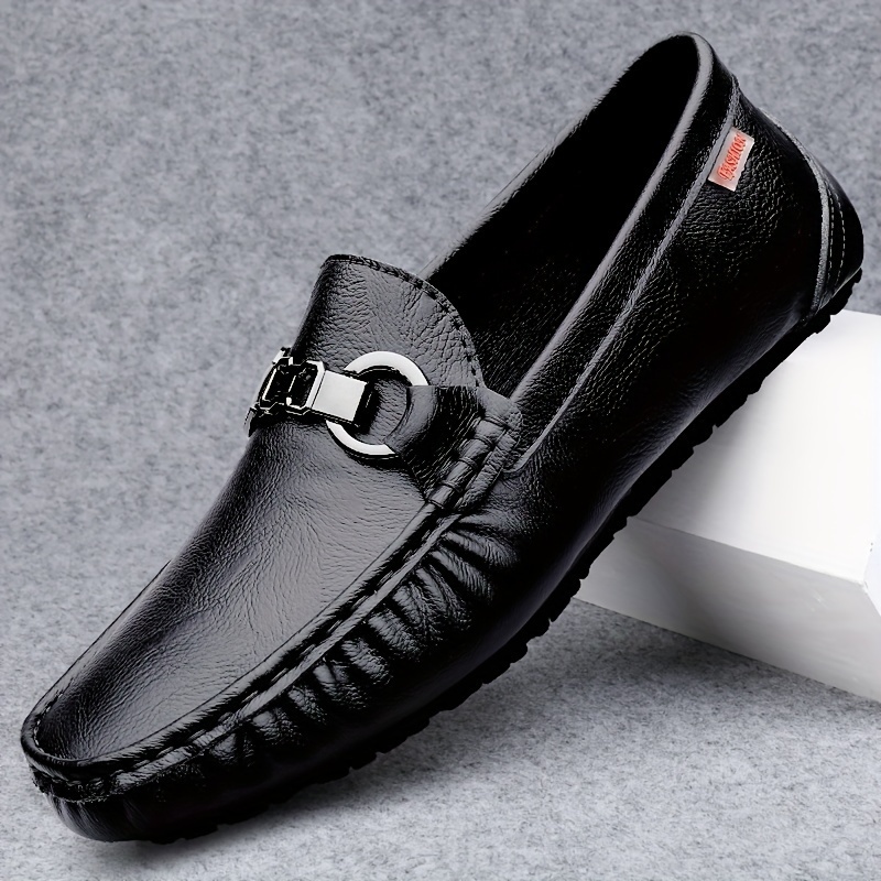 mens genuine leather slip loafers round toe Temu