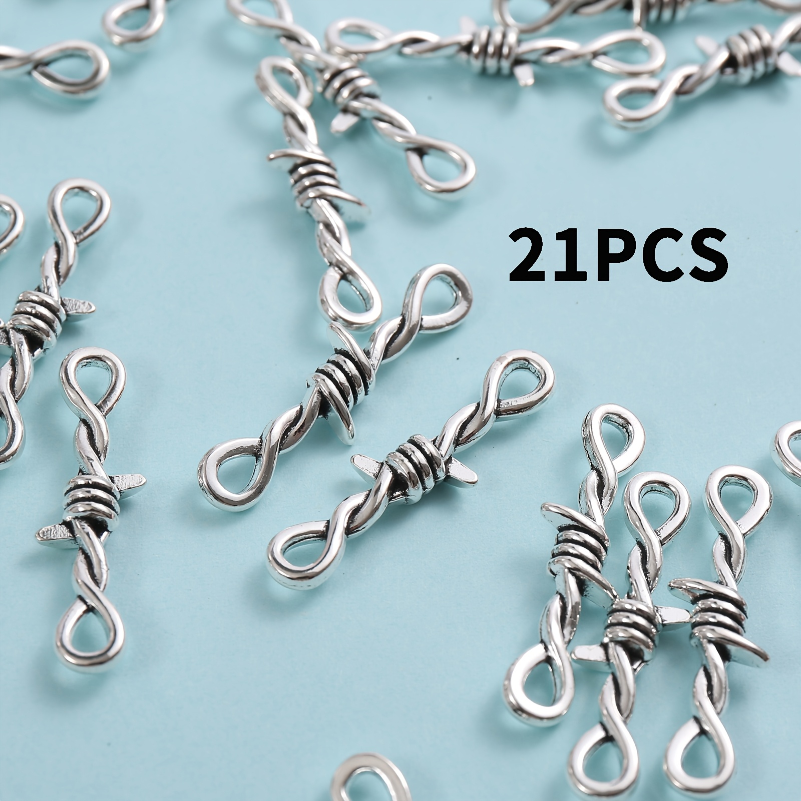 TEMU 21pcs Set Of Retro Barbed Wire Shaped Pendants, Handmade Jewelry Additions, Neat Lines Restore The Winding Form Of Barbed Wire, Sharp Thorn
