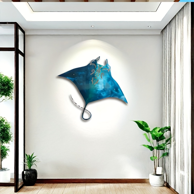 TEMU 2d Flat, 1pc Metal Ray Wall Art - Modern Coastal Ocean Theme -suitable Fish Decor, Metal For Beach House,, Baby Shower Gift, 2d Flat