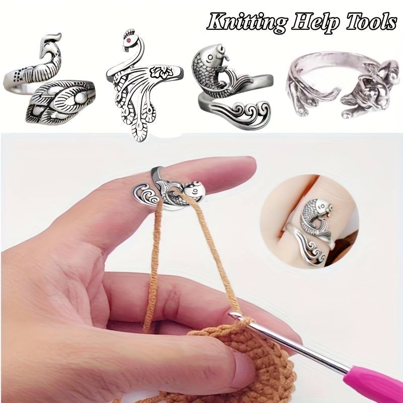 4pcs   knitting companion kit adjustable crochet thread loop knitting   wear thimble spring guide needle and sewing accessory for   crafting and protection 0