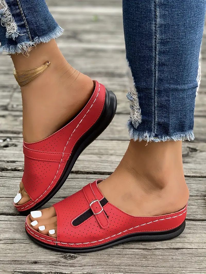 womens breathable wedge sandals fashionable slip on with open toe in white red more colors strappy heeled sandals details 8
