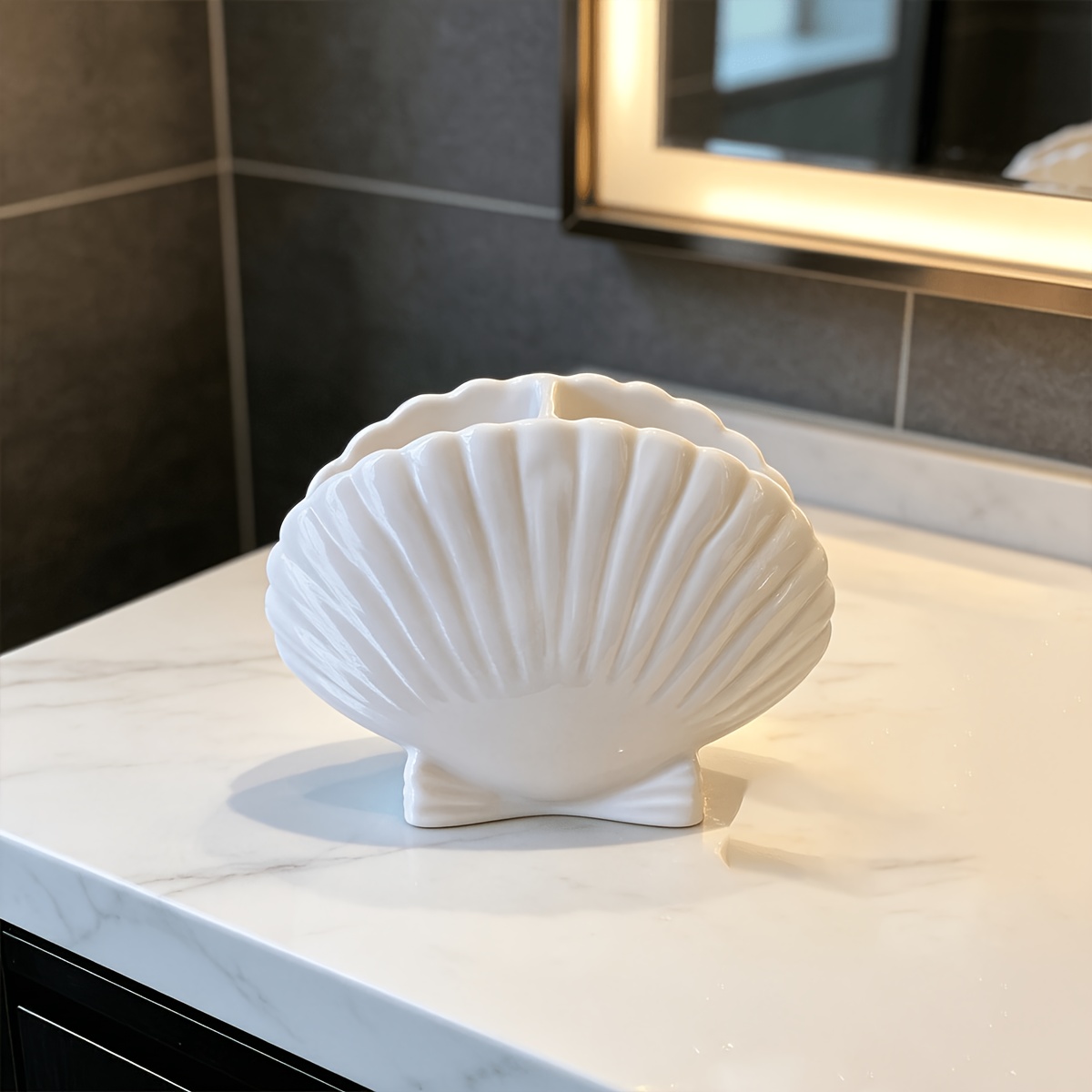Image of 1pc Seashell-shaped Plastic Toothbrush Holder, Creative Countertop Bathroom Organizer, Toothpaste And Toothbrush Storage Rack, Aesthetic Seaside Home Decor Bathroom Accessory