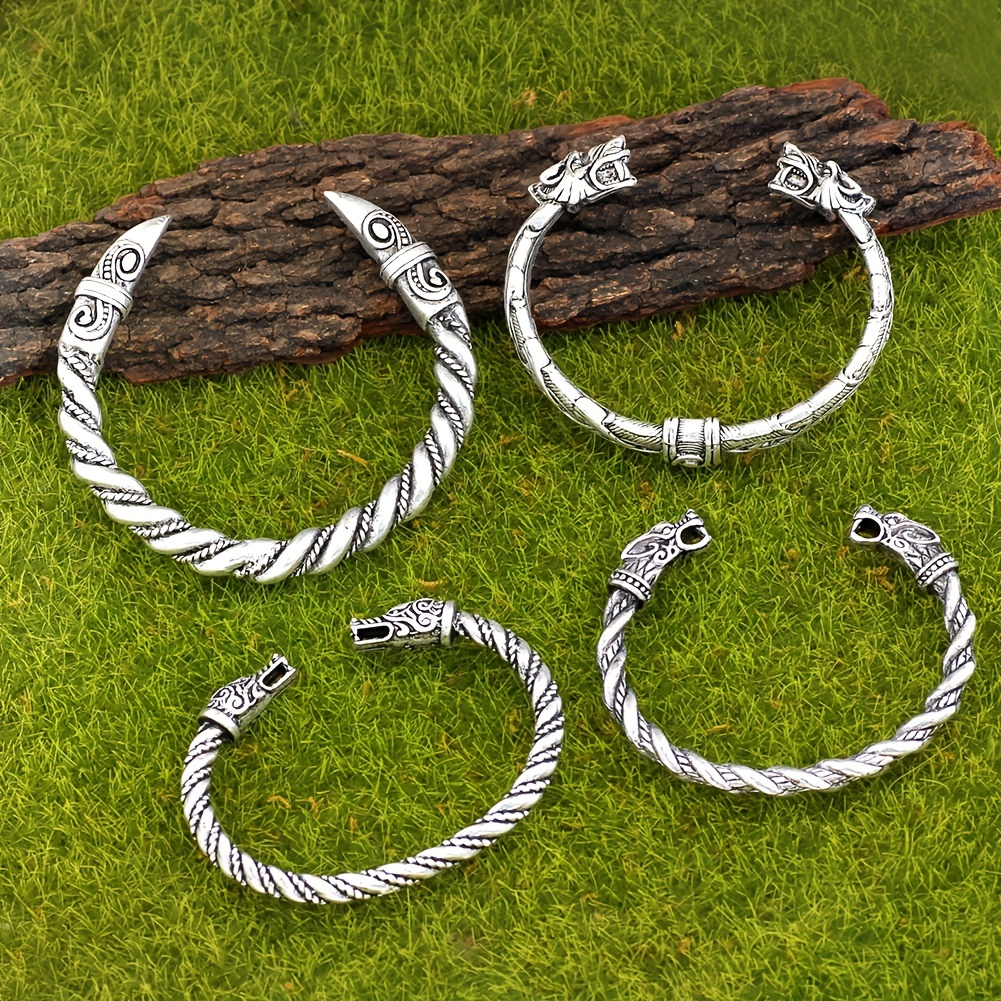 

4pcs Norwegian Wolf Men's Bracelet Viking Wolf Mouth Bracelet Amulet Jewelry Gift