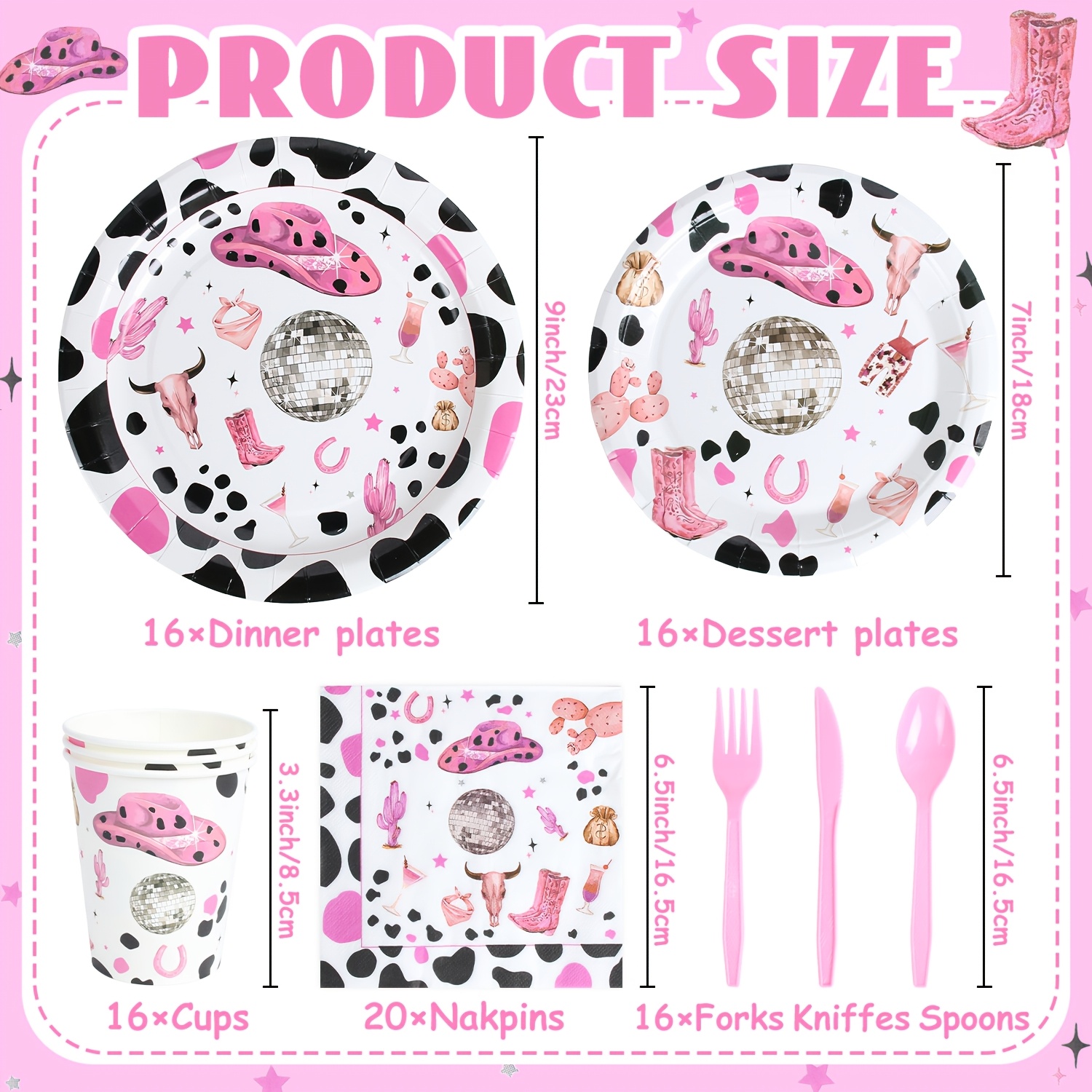 TEMU 116pcs Cowgirl Birthday Party Decorations, Party Supplies Tableware - Includes Plates, Napkins, Cups, Forks, For Western Cowgirl Party