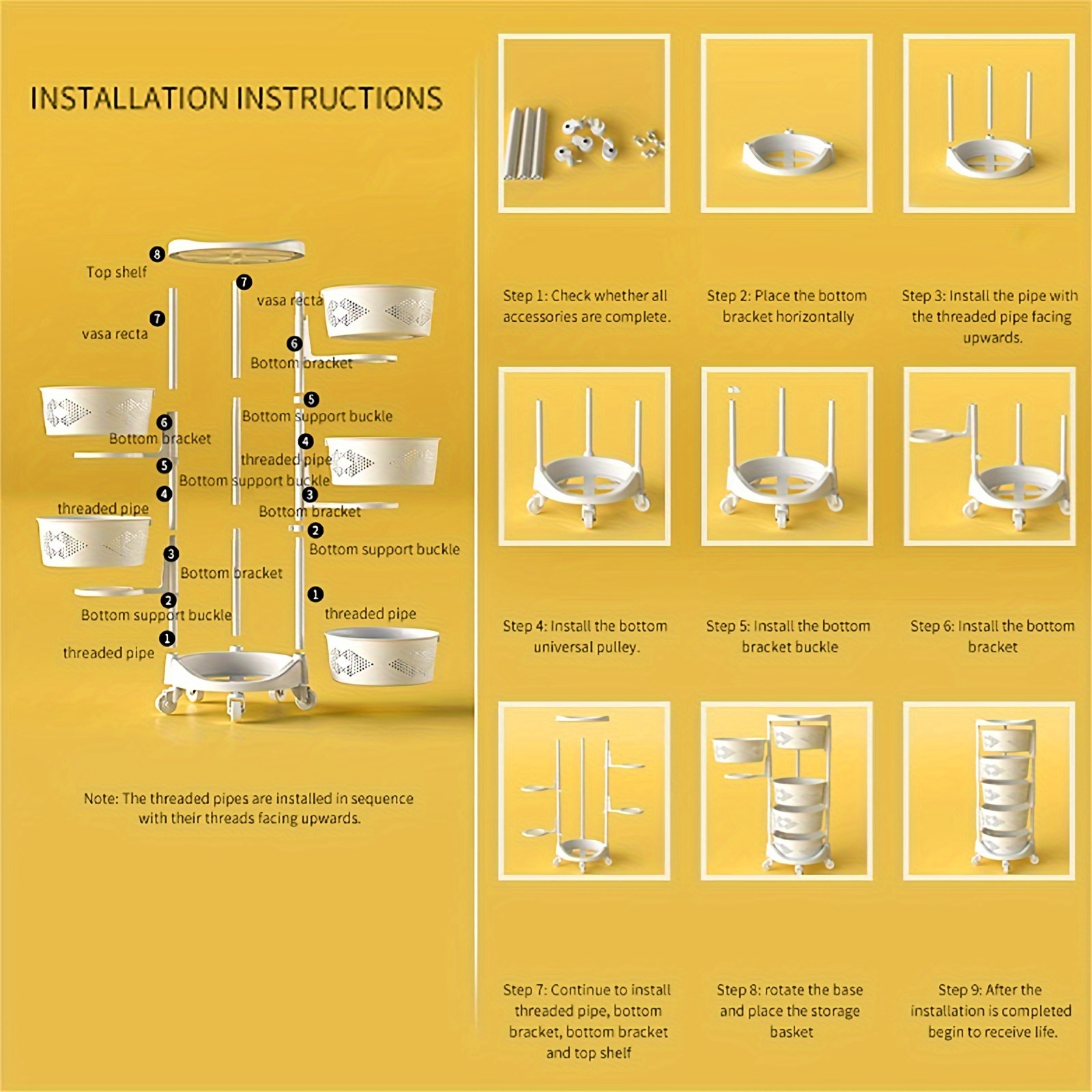 Estante de almacenamiento giratorio redondo de cinco niveles para cocina, carrito de almacenamiento rodante para frutas y verduras, apto para cocina, sala de estar, dormitorio, cuarto de baño, color blanco, detalles 11