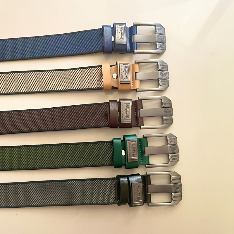 Cinturón de nailon para hombre de 1 pieza con hebilla, cinturilla de mezclilla de lona multiusos de dos tonos para exteriores, moda para entrenamiento y estilo juvenil