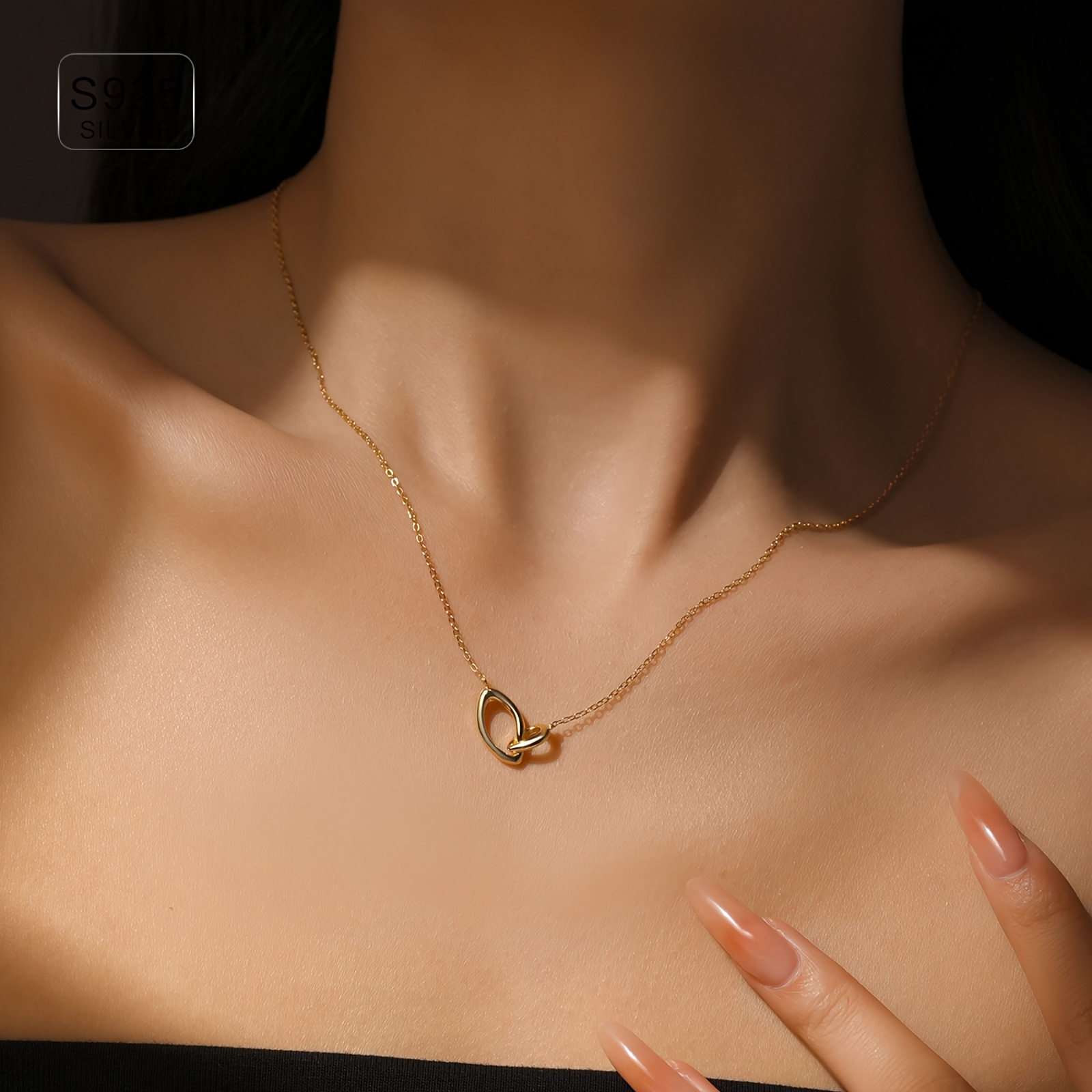 925 Sterling Silver & 18K Gold Plated Interlocking Loop Necklace