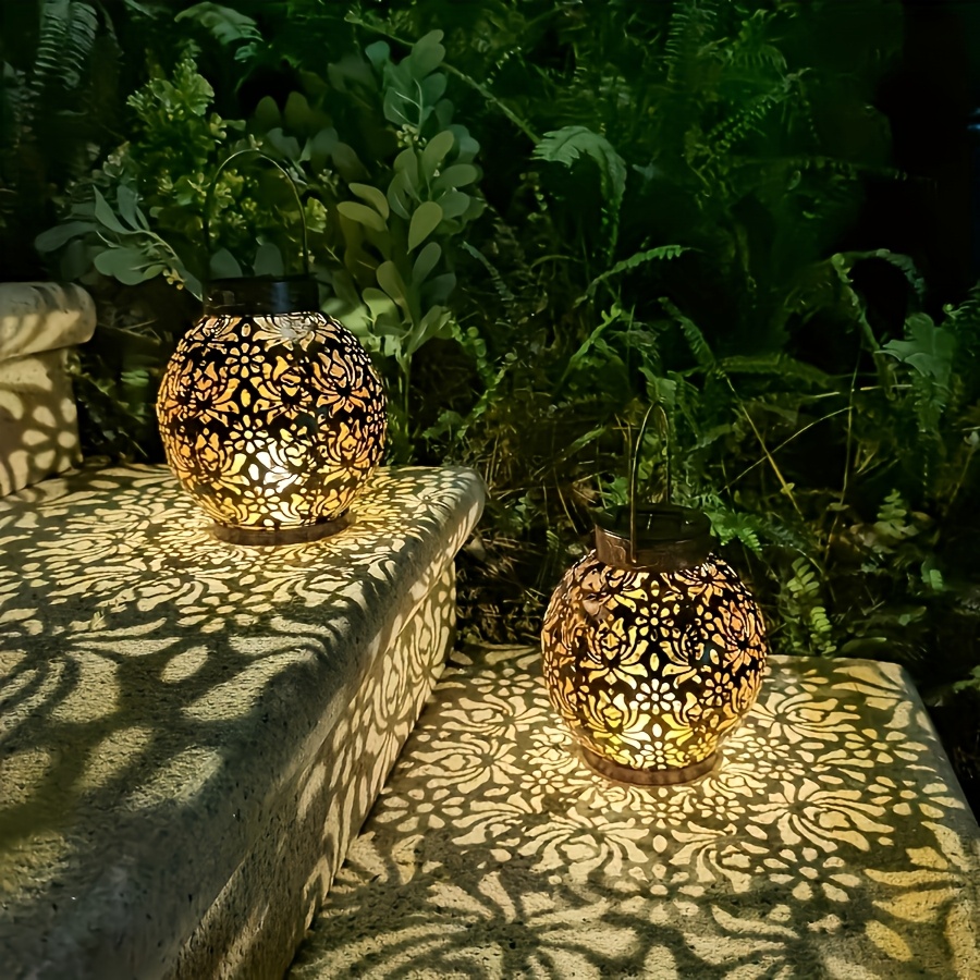 TEMU 2pcs Solar Outdoor Portable Peony Lamp, Made Of High-quality Ip65 Material, Bronze And Black Colors With Rose Projection Effect, Suitable For