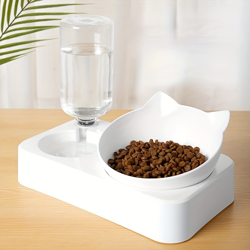 

Automatic Cat Feeder And Water Dispenser Set - Plastic Double Bowl Pet Feeding Station For Cats - No Battery Needed