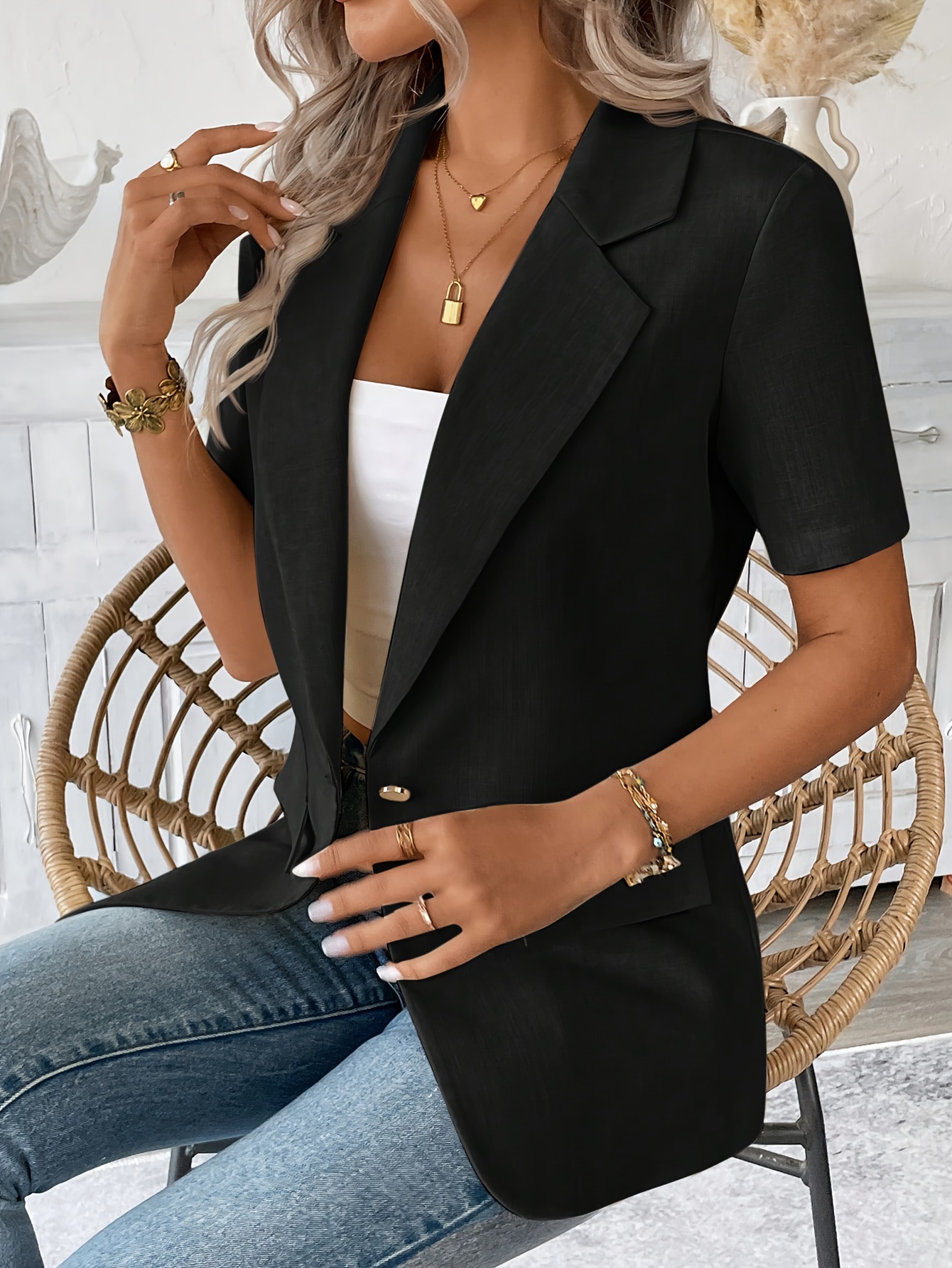 Black Blazer Next Womens Summer Jackets Woman Short Sleeve Suit