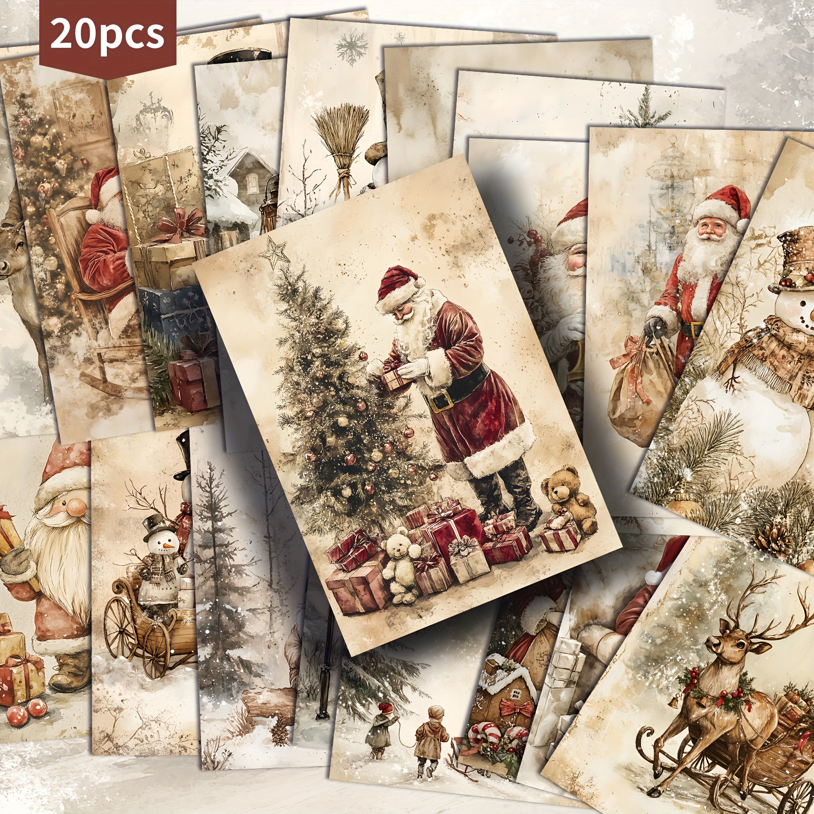 TEMU Set Of 20 Santa-themed Christmas Postcards - 4x6 Inches, Featuring Classic Pinup Art, Perfect For Scrapbooking And Crafting As Collectible