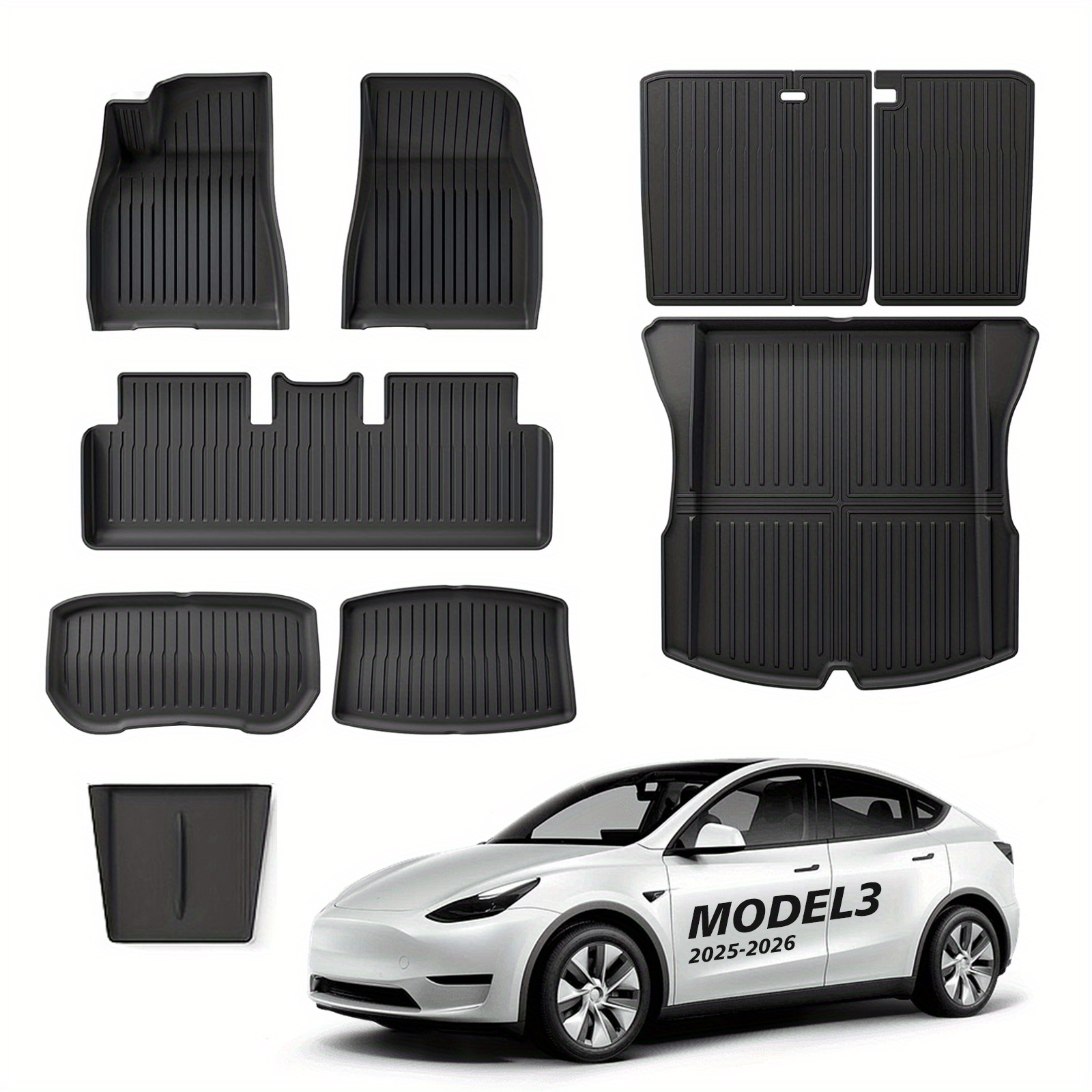 TEMU FRUKA Ensemble Complet de Tapis de Voiture TPE pour Tesla Model 3 Highland 2025 2024, Tapis de Protection de Charge et de Rangement, Tapis de