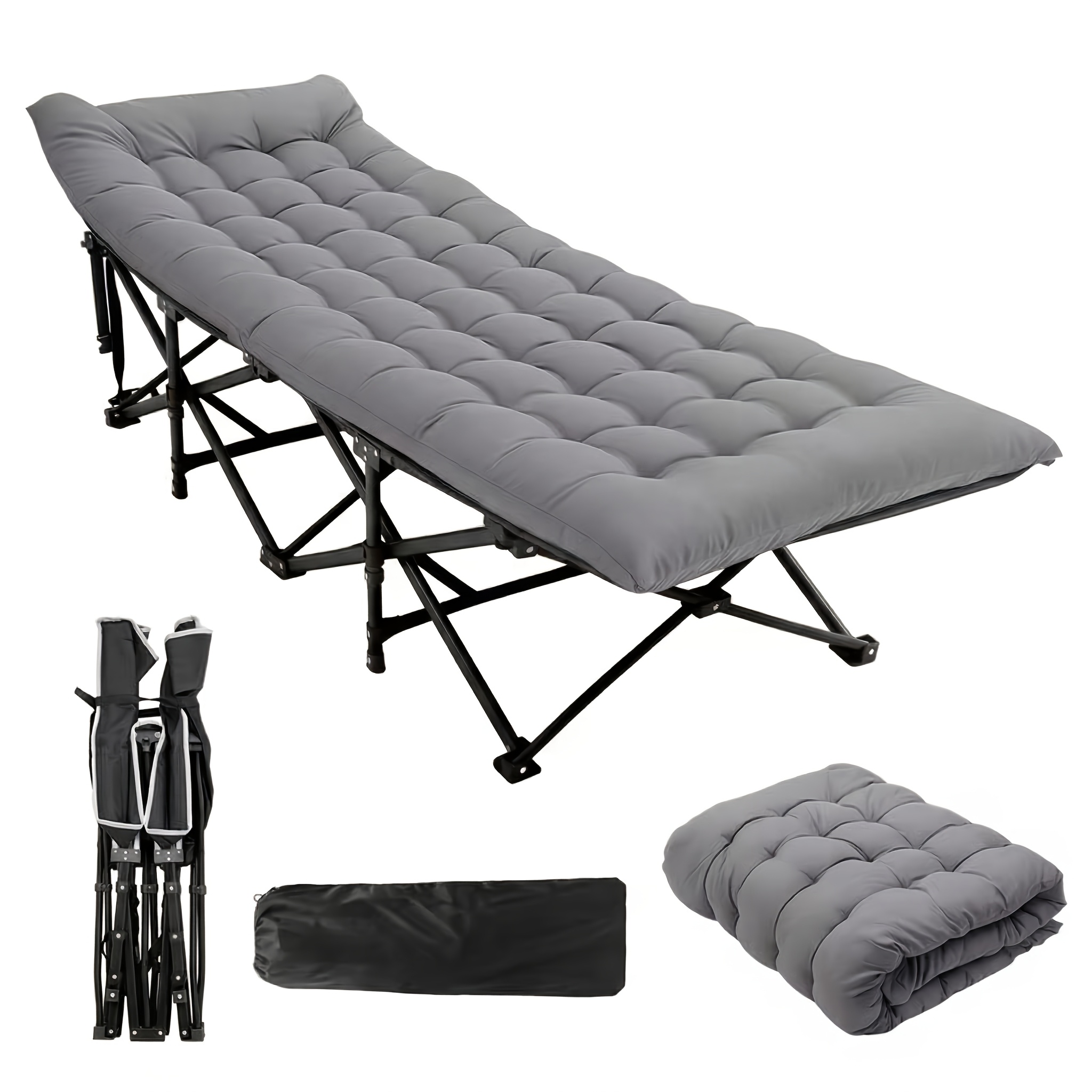 TEMU Lettino da campeggio per adulti con cuscino extra da 4 cm, , letto pieghevole portatile per dormire, supporta 150 kg