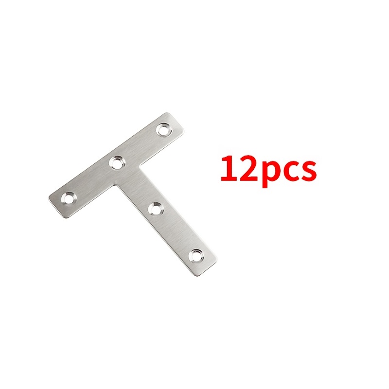 12pcs Stainless Steel T-shaped Corner Code 90 Degree Right Angle Bracket Furniture Repair Corner Code Hardware Accessories, Suitable For Tables, Chairs, Wooden Frames