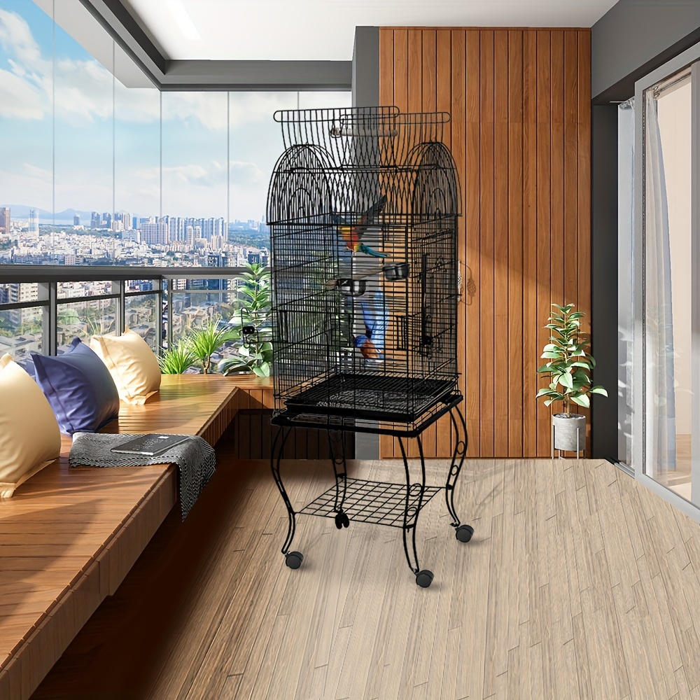 TEMU 2 In 1large Bird Cage With Play Open Top And Rolling Stand, Wrought Iron Parakeets Cage, Medium Small Bird Cage For Parakeets//parrots