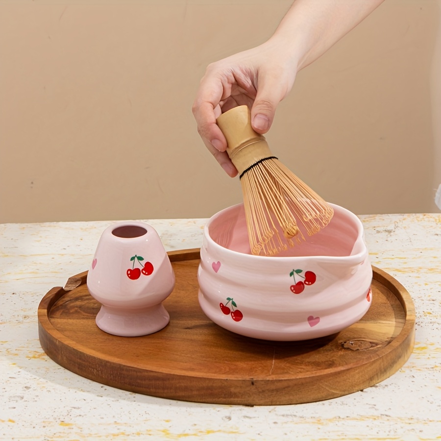 木製茶道具セット 花柄装飾 デザイン 茶筅 画像 茶道具 茶筅 2点セット 赤と黒の木製茶道具 花模様