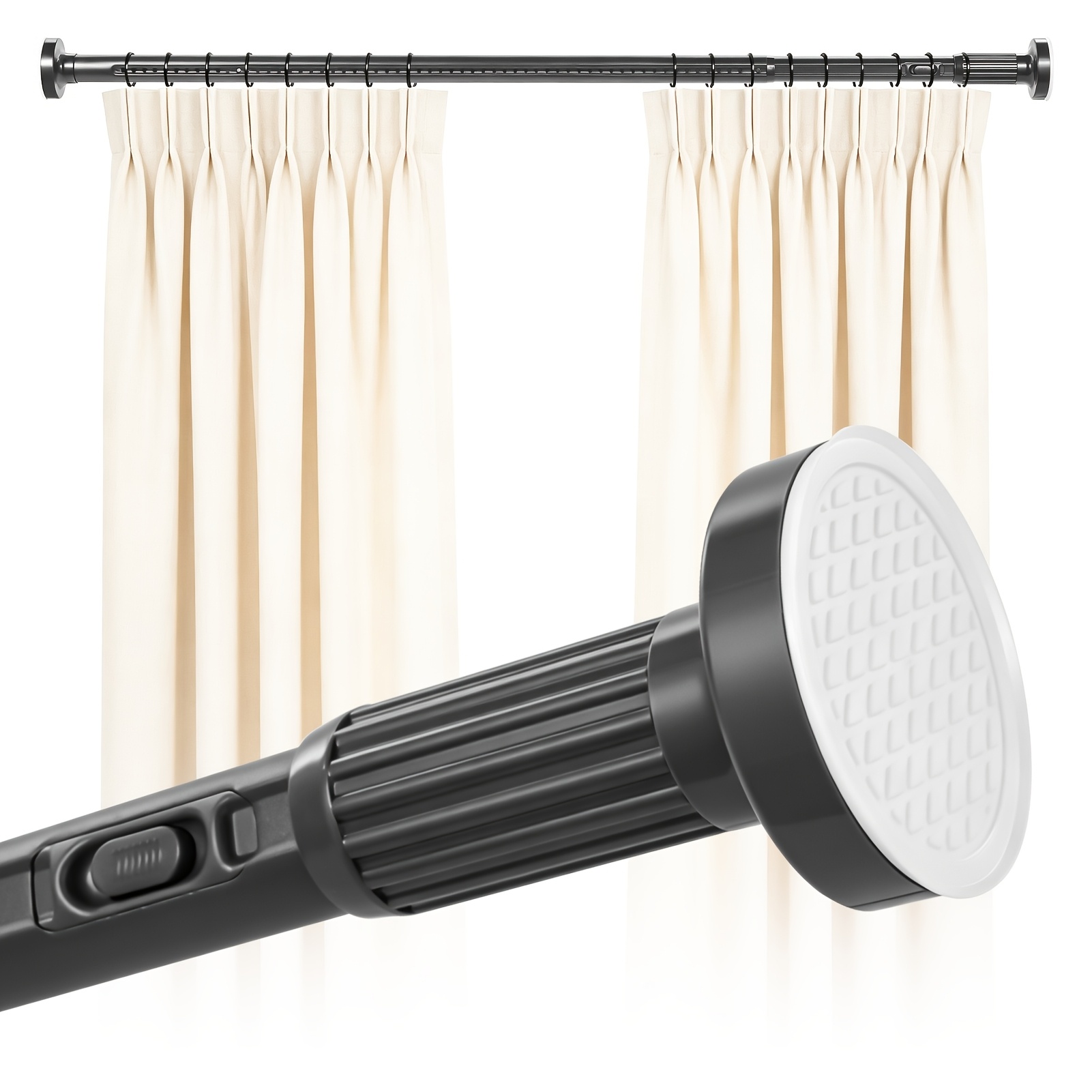 Image of No-drill Curtain Rod, 32mm Diameter, Telescopic Rod For Clamping, Extendable Clamping Rod, Ideal For Curtains, Dividers, , And Shower Curtains