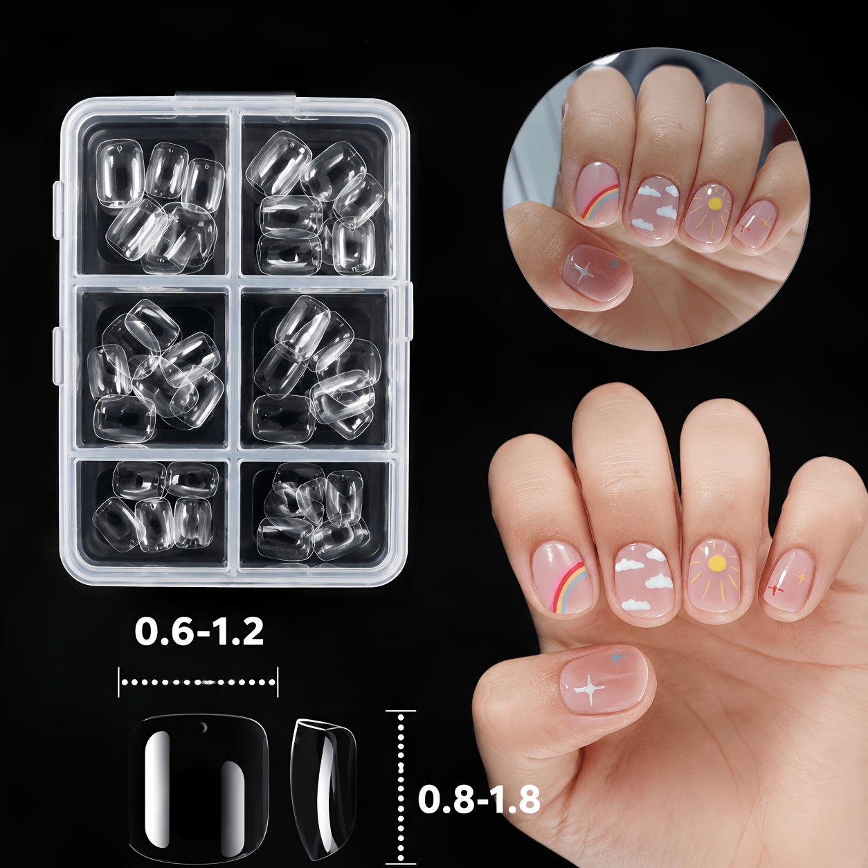 TEMU 168pcs Transparent Short Almond Press-on Nails, Transparent Practice Nail Tips, Soft Gel Wearable Nails, Full Coverage Nail Stickers, Suitable