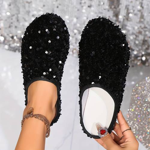 colorful sequin womens shoes slip on slippers casual flat mules shiny shoes home and outdoor flat shoes