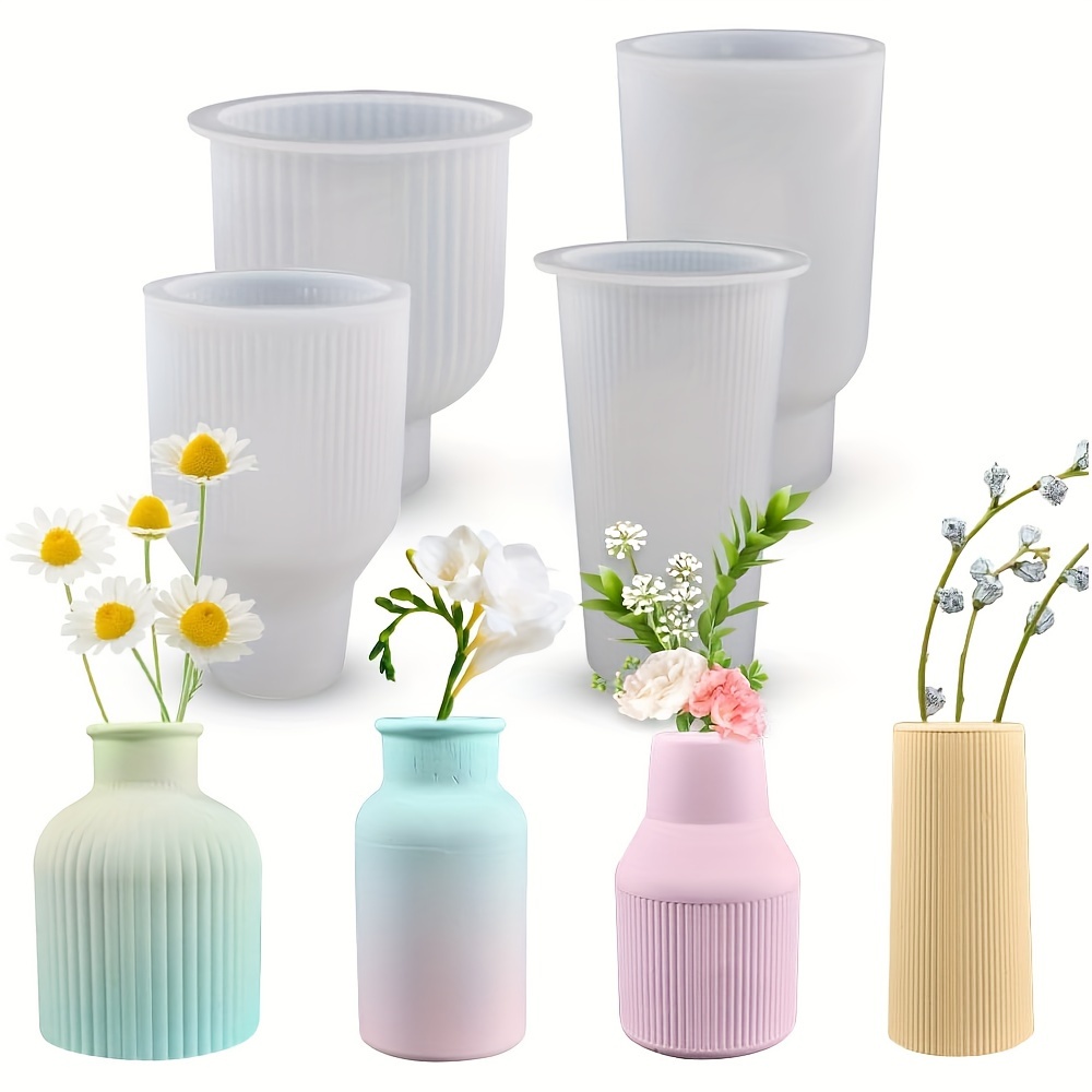 TEMU Silicone Resin Vase Molds Set Of 4 - Cylinder Resin Casting Molds For Diy Crafts, Durable Epoxy Resin Flower Vase Molds For Home Decor, Tabletop