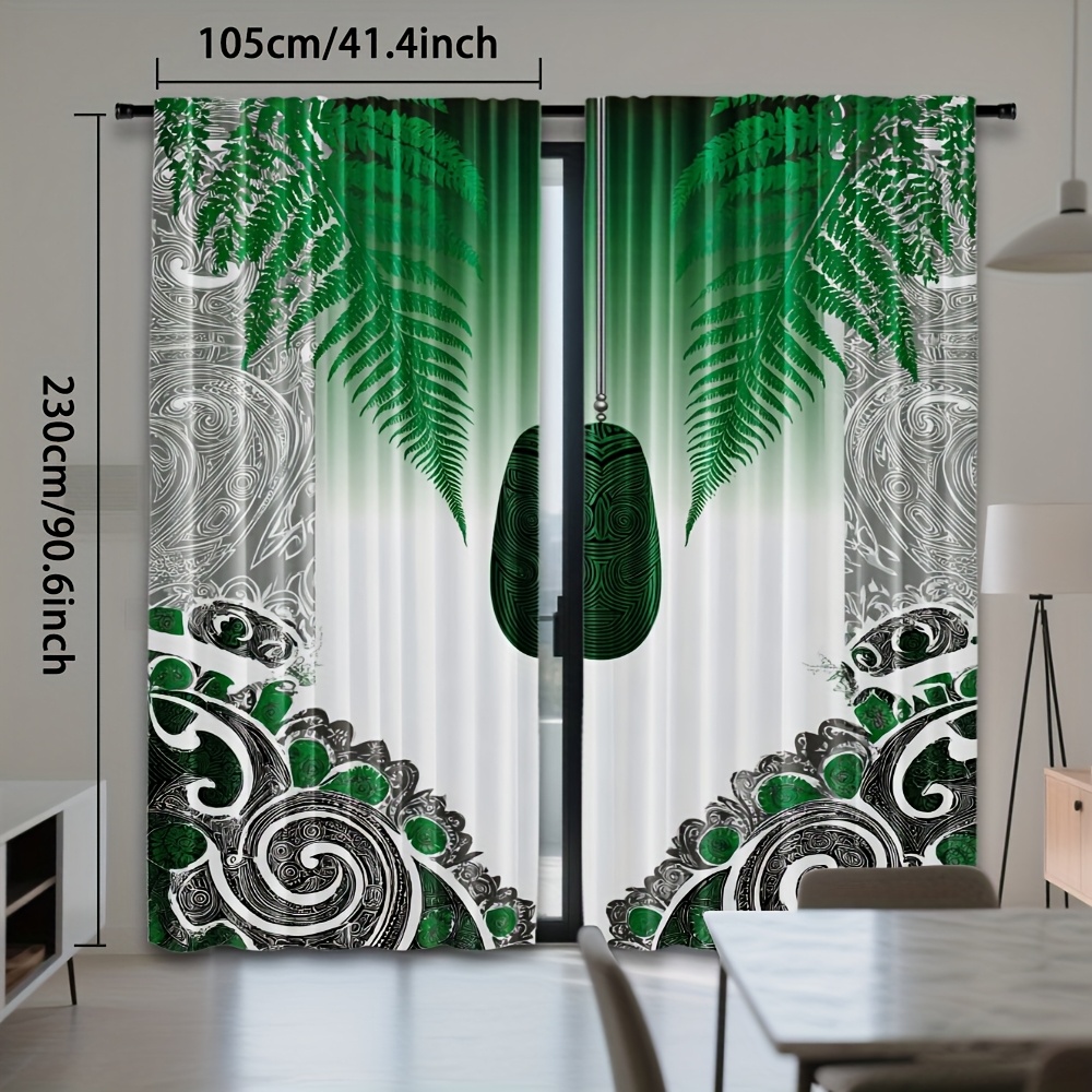 TEMU 2pcs, Privacy Protection Curtains, Fern Maori Pendant Abstract Art Print, Rod Pocket, Living Room Decoration, Holiday Decorations, For Bedroom,