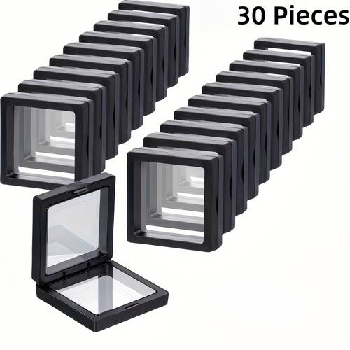 30 60pcs black plastic frame 3d floating jewelry display boxes with clear panels secure clasp closure fabric lined interior home jewelry making organizer jewelry boxes coin best gifts for
