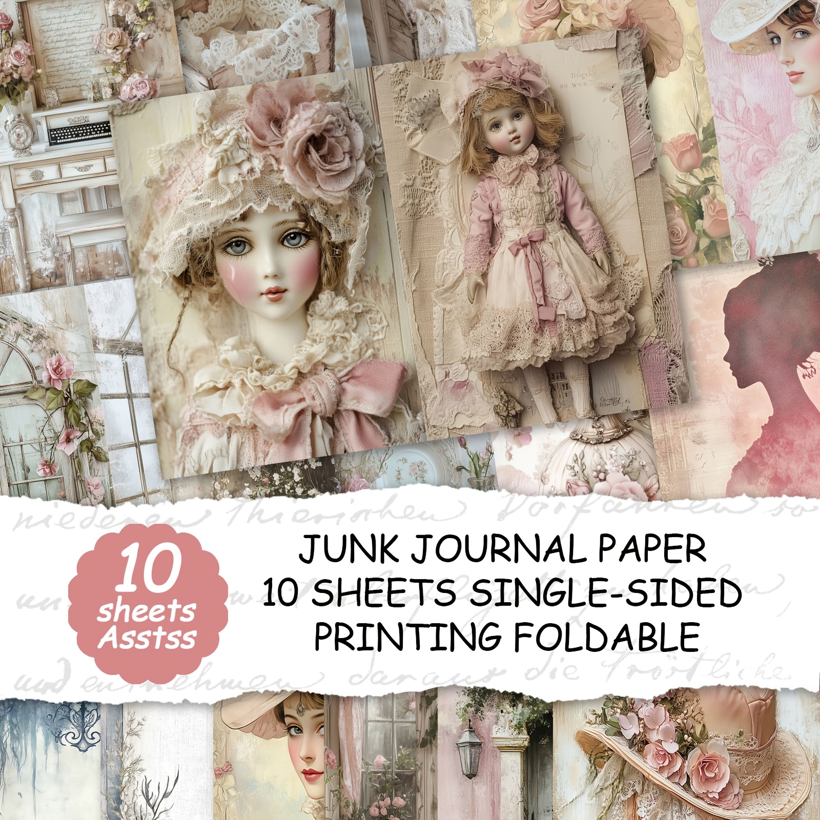 TEMU 10 feuilles A4 Couverture de style rose, Journal en papier de chantier, Journal en papier de chantier et papier décoratif, Produits faits main,