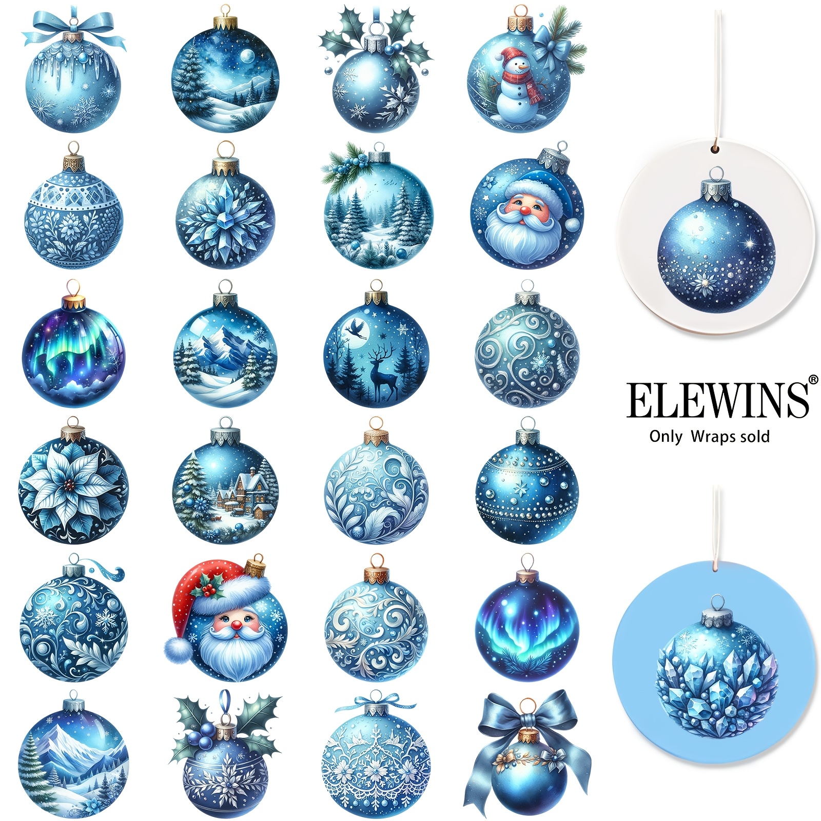 TEMU 32pcs Christmas Ornament Uv Dtf Transfers -blue Christmas Balls Waterproof And Scratch-resistant Vinyl Wraps For Diy Crafts, Decorations & Gifts