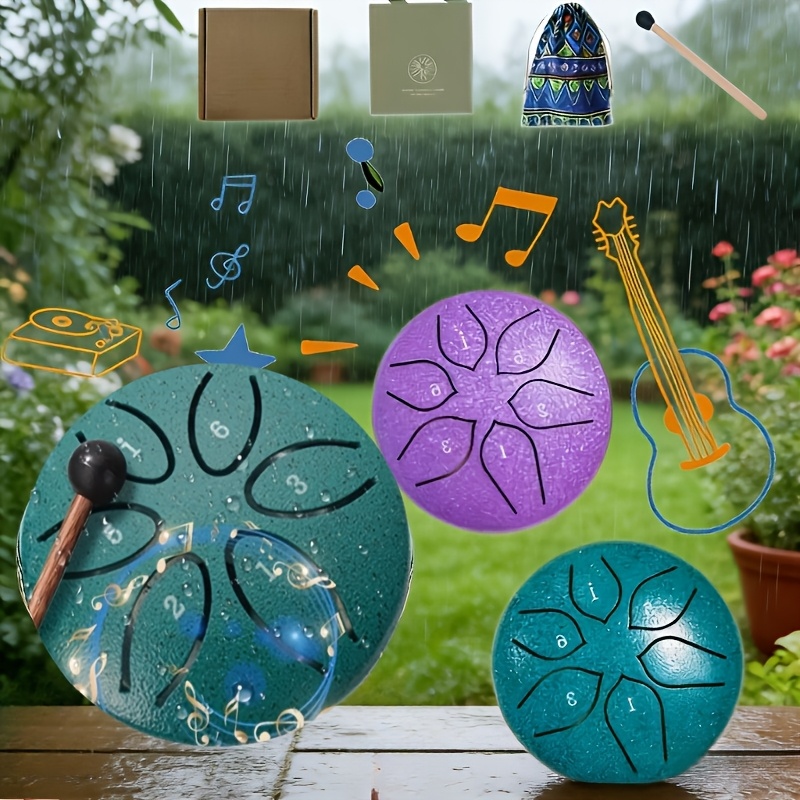 a new set of petal ethereal drums outdoor rain drums with drumsticks sheet music cloth bag additions 6 tone 3 inch   chime percussion instruments   to produce a pleasant and   sound