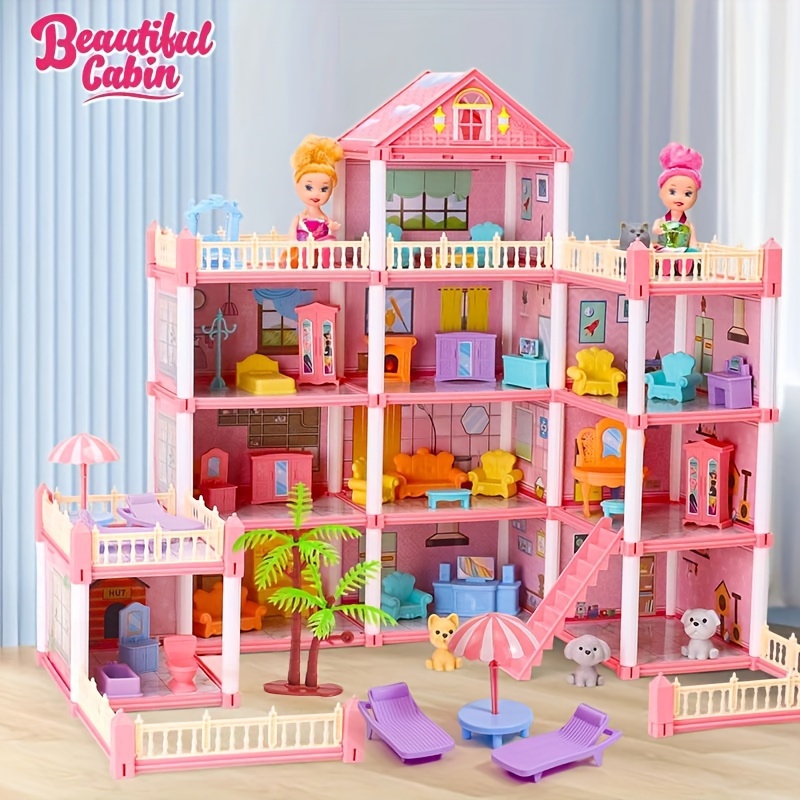 

Doll House Girls Toys - 4-story Playhouse With 2 Dolls Toy Figures, Fully Furnished Fashion Dollhouse, Pretend Playhouse With Accessories, Gift Toy For Kids 3 4 +