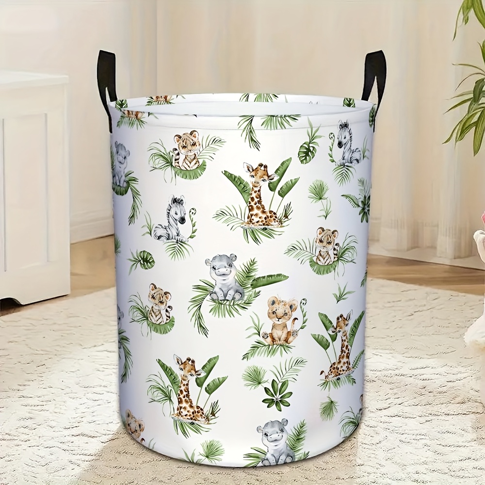 TEMU Unité unique, bac à linge avec poignées, design zébré, et de palmiers tropicaux, idéal pour les vêtements, paniers à linge