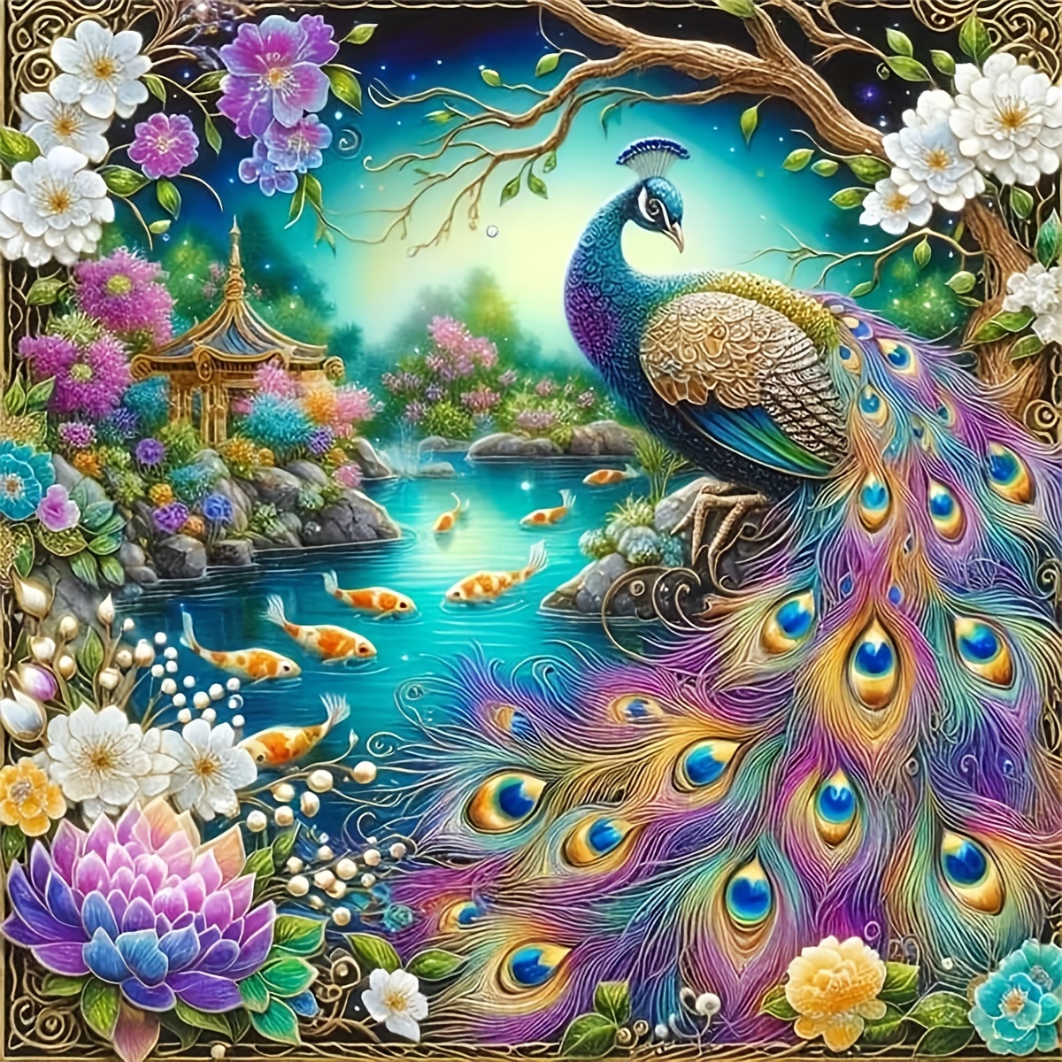 

Peacock 5d Diamond Painting Kit - Diy Full Drill Round Diamond Art, Embroidery Cross Stitch Craft For Home Wall Decor, Frameless 11.8x11.8in