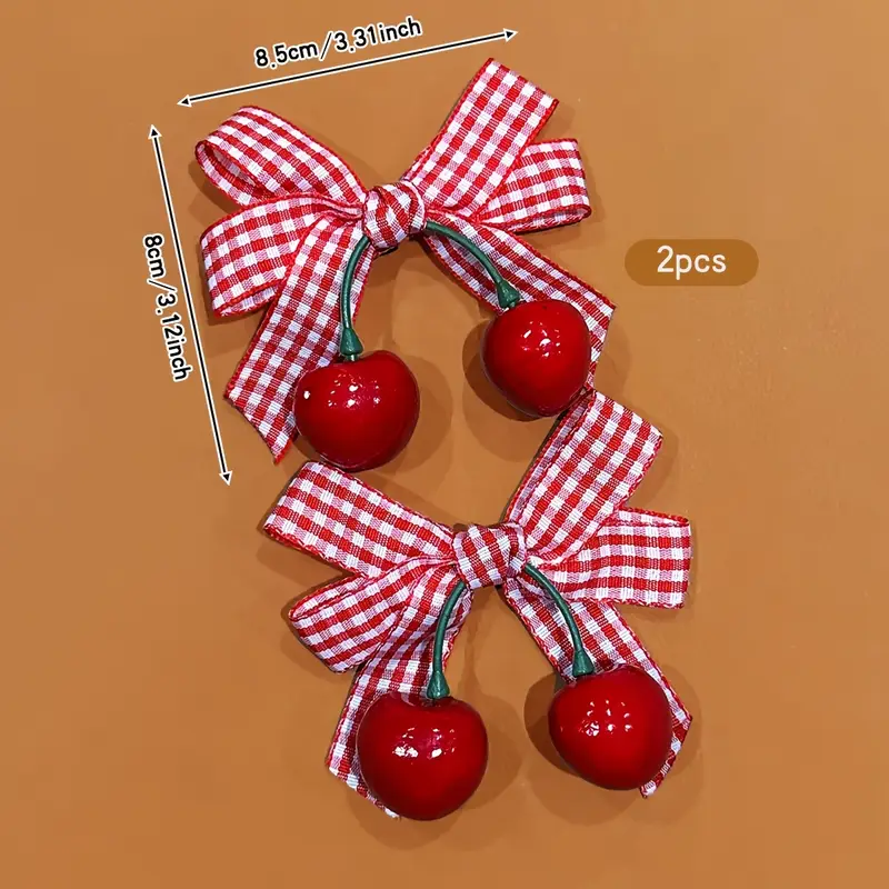 2pcs korean style   bow hair clips red white gingham check with green leaves durable plastic hair accessories for women casual everyday   season versatile hairpins cute hair clips   accessory secure hold hairpin Product details 5