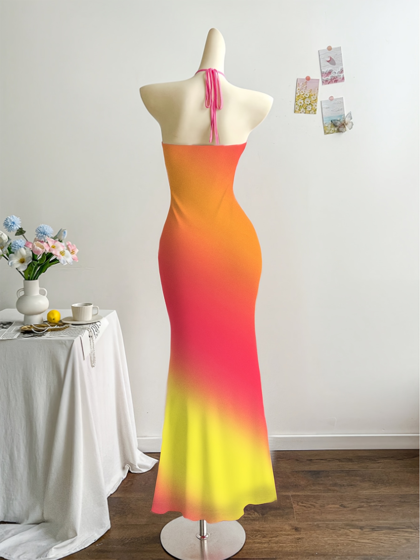 womens gradient color mesh bodycon dress ruffle belly button - Temu Bahrain