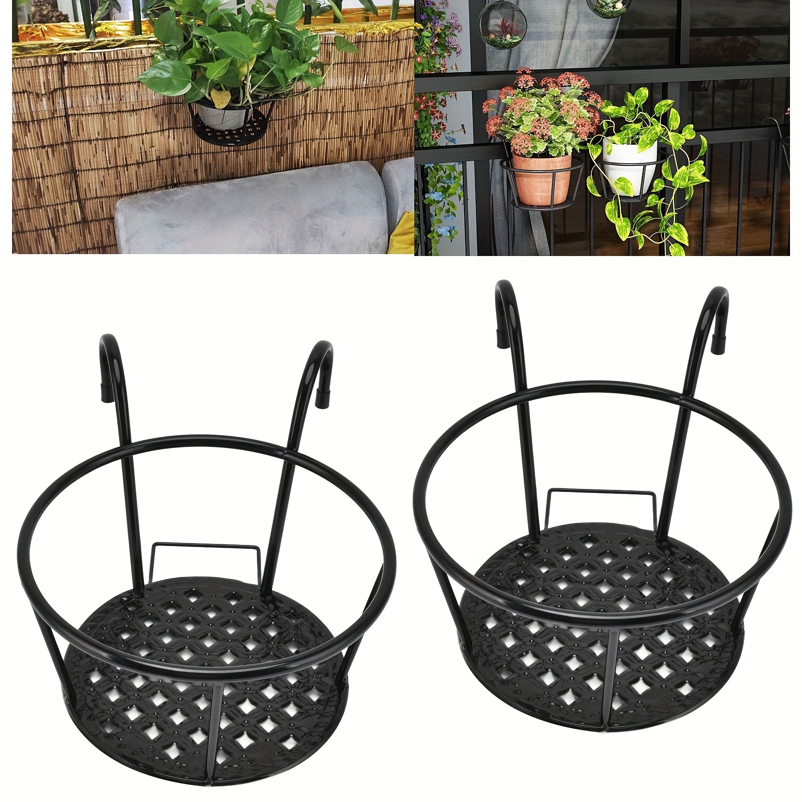 

2pcs Hanging Planters Basket, Hanging Railing Planter Iron Art Hanging Baskets Flower Pot Holder Plant Holder Over Metal Fence Planters For Patio Balcony Porch Fence - 29x22x16.5cm/ 11.4x8.7x6.5in