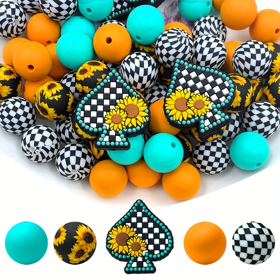 

25pcs Turquoise & Sunflower Silicone Beads - Loose Bead Set For , Earrings, Necklaces, Keychains, Phone Charms & Craft Accessories