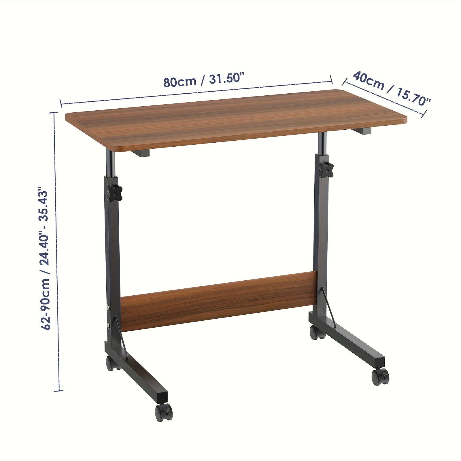 TEMU Bureau Mobile À Hauteur Réglable, Table de Chevet de Lit de Soin, Table de Travail Mobile, 80X40X69-89Cm, Marron.