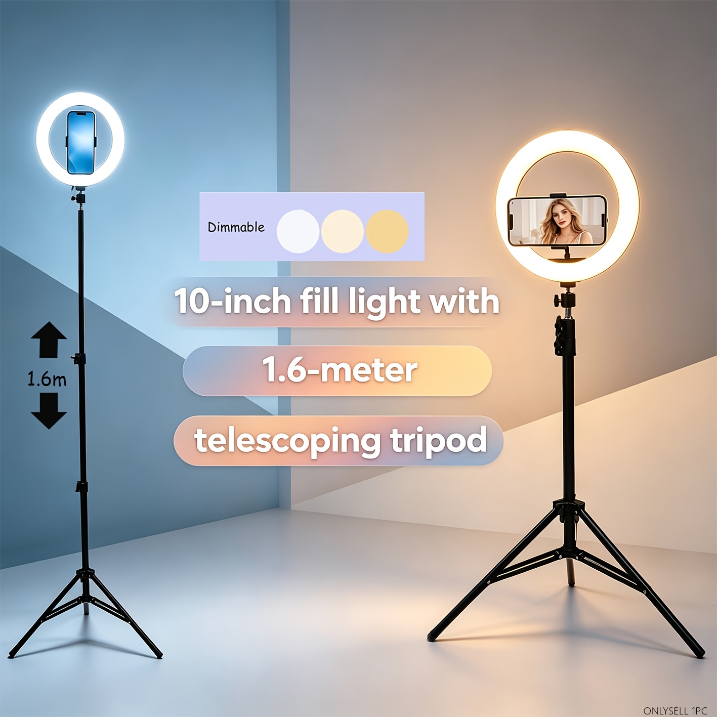 TEMU Trépied extensible de 1,6 mètre et ring light de 10 pouces avec de , idéal pour le streaming en direct, la photographie de beauté, le vlogging,