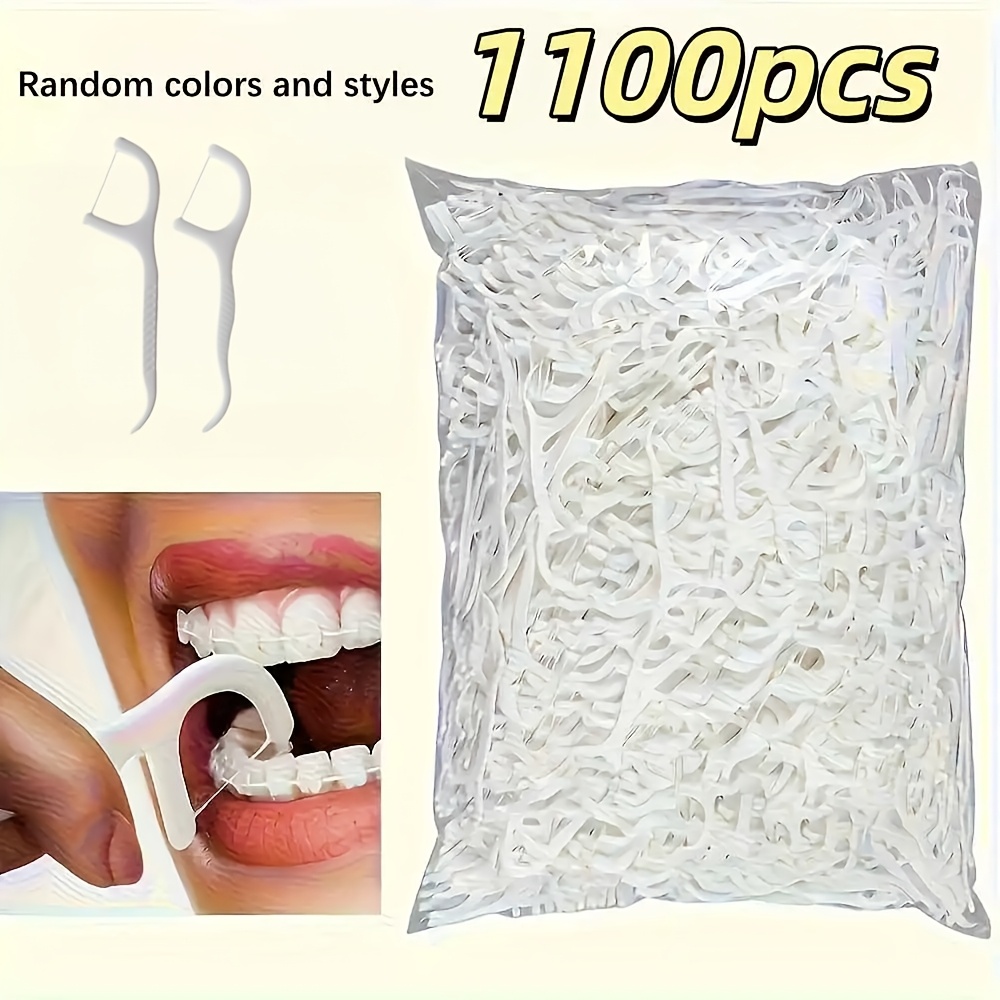Image of 1100 Dental Floss Sticks, Disposable And Portable Oral Care Products. Random Styles Of Dental Floss. User-friendly For Travel And Home Use, And Tooth Cleaning Products