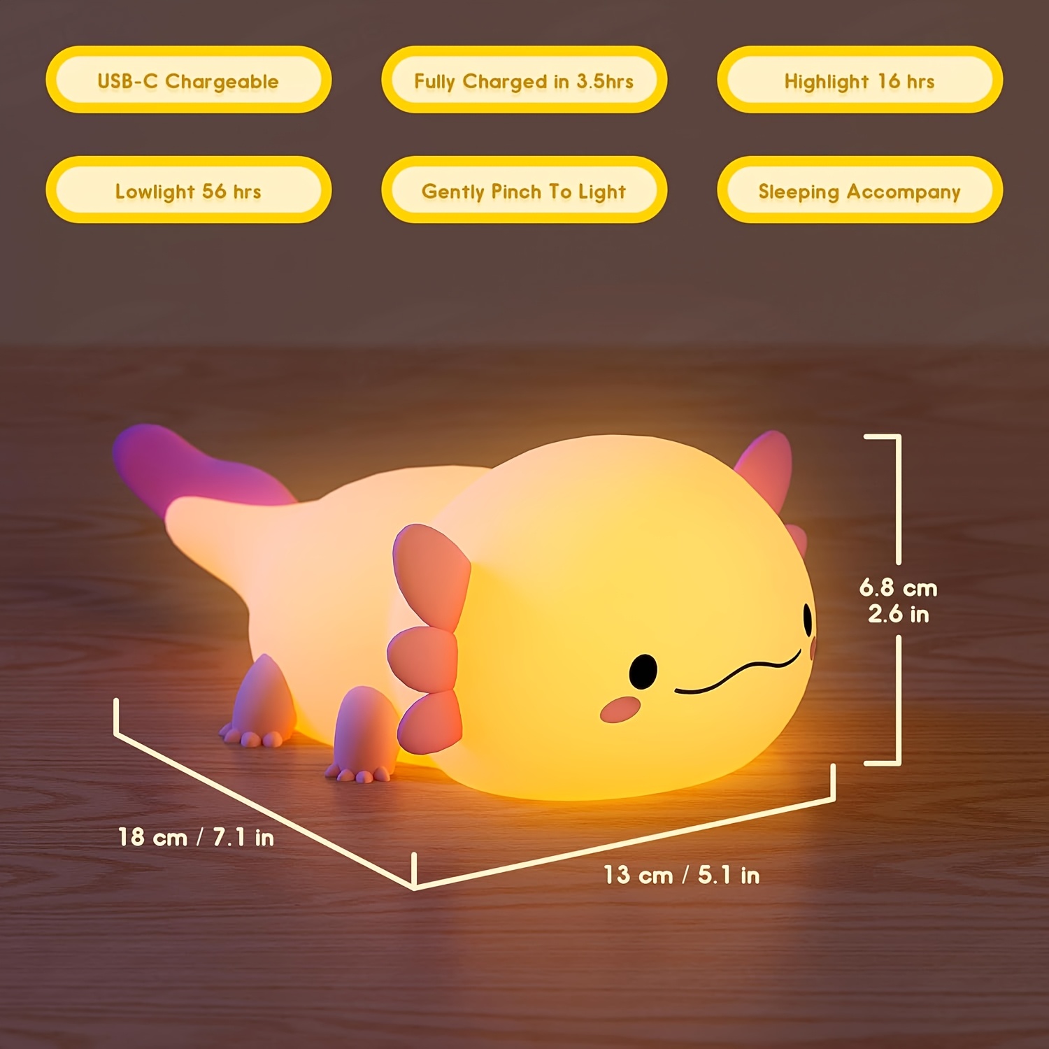 cute cartoon axolotl night   controlled with timer function and usb charging desk lamp bedroom living room dining room desk decoration led lights christmas and birthday gifts office lamp computer desk lamp gift ideas bedroom lighting whimsical lighting   design plastic construction rubber base room decor gifts Product details 3
