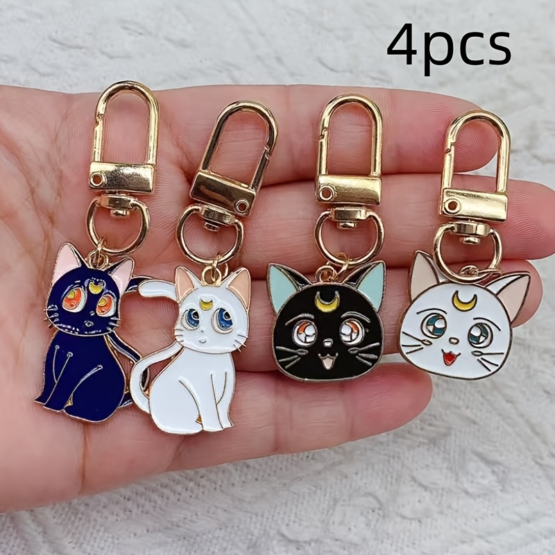 

4pcs Whimsycat Keychain Set, Alloy Animal Figurine Charms, For Bags, Backpacks, Headphone Hooks, Ideal Women's Gift