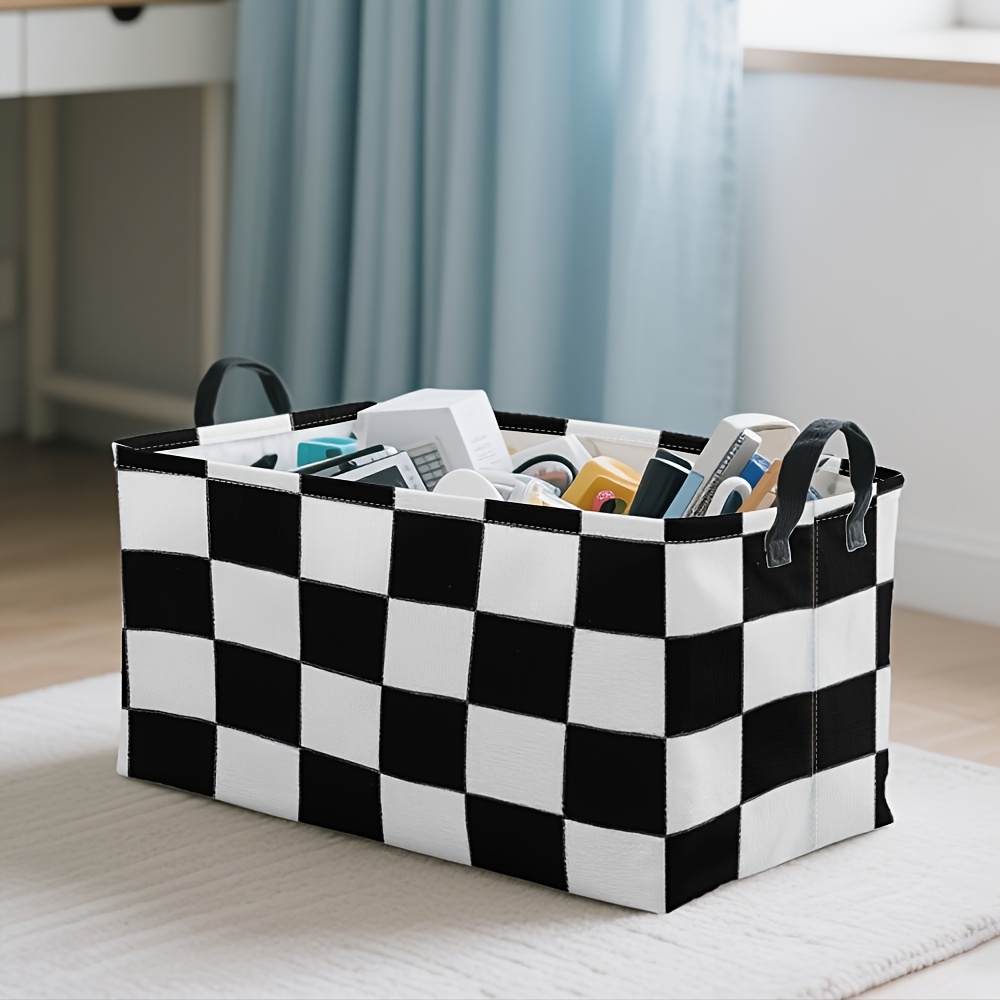 TEMU 1pc, Dokriy, Extra Large Black And White Checkered Pattern Foldable Bin, Square Large Foldable Organizing Basket, With Handle, Lightweight,