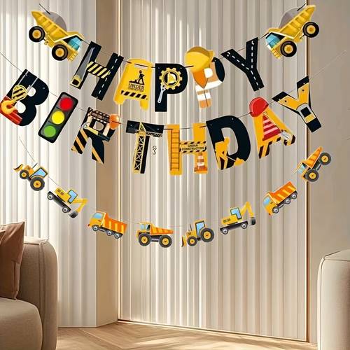 23pcs excavator birthday banner party background decorations