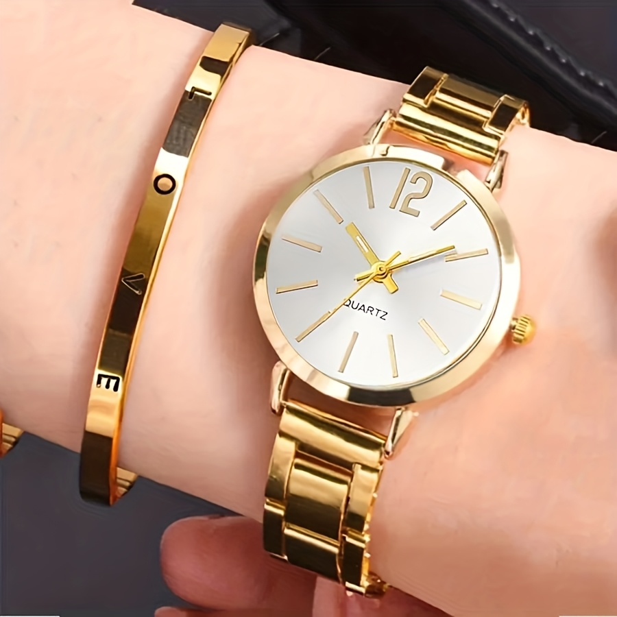 1pc Women's Fashion Elegant Round Dial Leather Quartz Watch and 1pc Jewelry - The Perfect Gift for Her