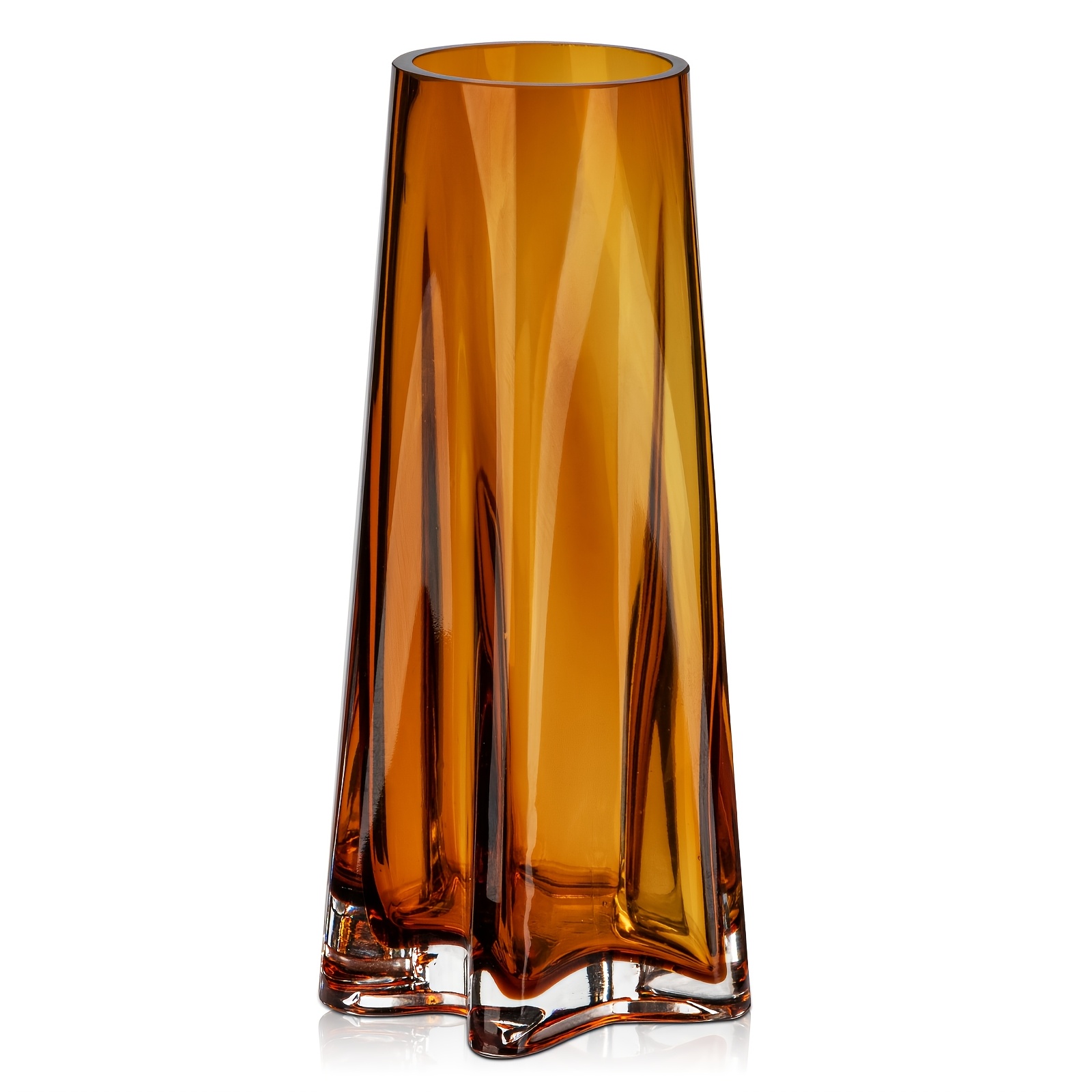 TEMU Retro Style 23cm Amber Glass Vase Glossy Vase, Elegant Vase For , Versatile Scene Decoration, Courtyard, Garden, Porch, Window Box, Shop, Hotel,