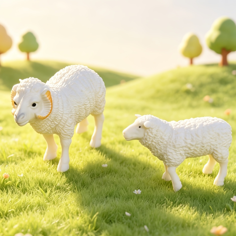2pcs Cow Set / 2pcs Sheep Set, Mini Animal Figurines