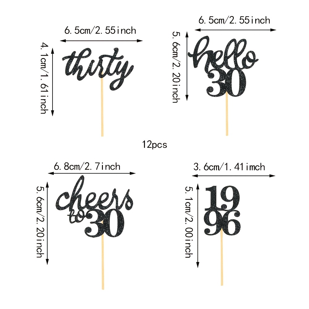 Image of 12pcs/24pcs 30th Birthday Happy Cupcake Topper 1996 Cupcake 30 Cheers To 30th Birthday Cake Decorations 30th Anniversary Party Decorations Supplies Black, Halloween, Christmas