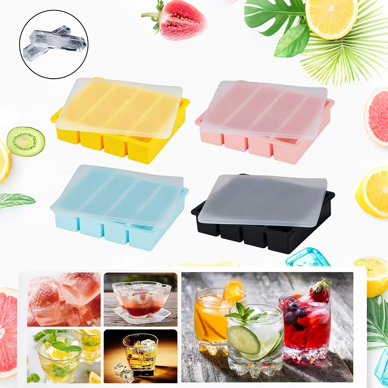 4-Fach Silikon-Eiswrfelform Creme-*-Form  Langlebiges gelbes rechteckiges  Kchenzubehr * fr groe Eiswrfel, Schokoladen* Eis am Stiel Backzubehr,  Gefrierfach-Aufbewahrung | Rechteckige ...
