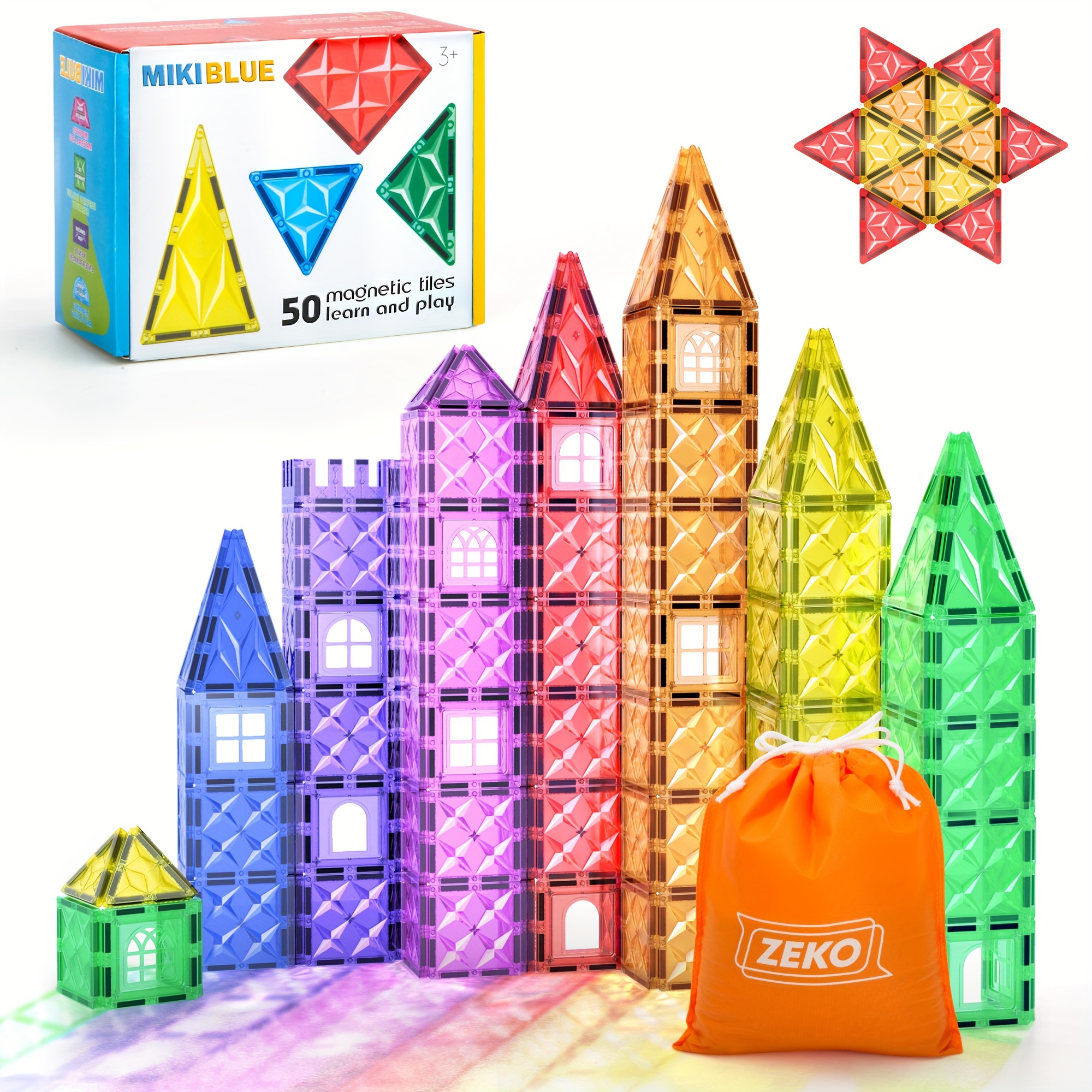 

Magnetic Building Tiles Set For Kids: 50 Pcs Blocks Shapes Toys For Toddlers Age 3-4-5-8, Versatile Clear 3d For Boys And Girls Unleash Creativity & Inspirational